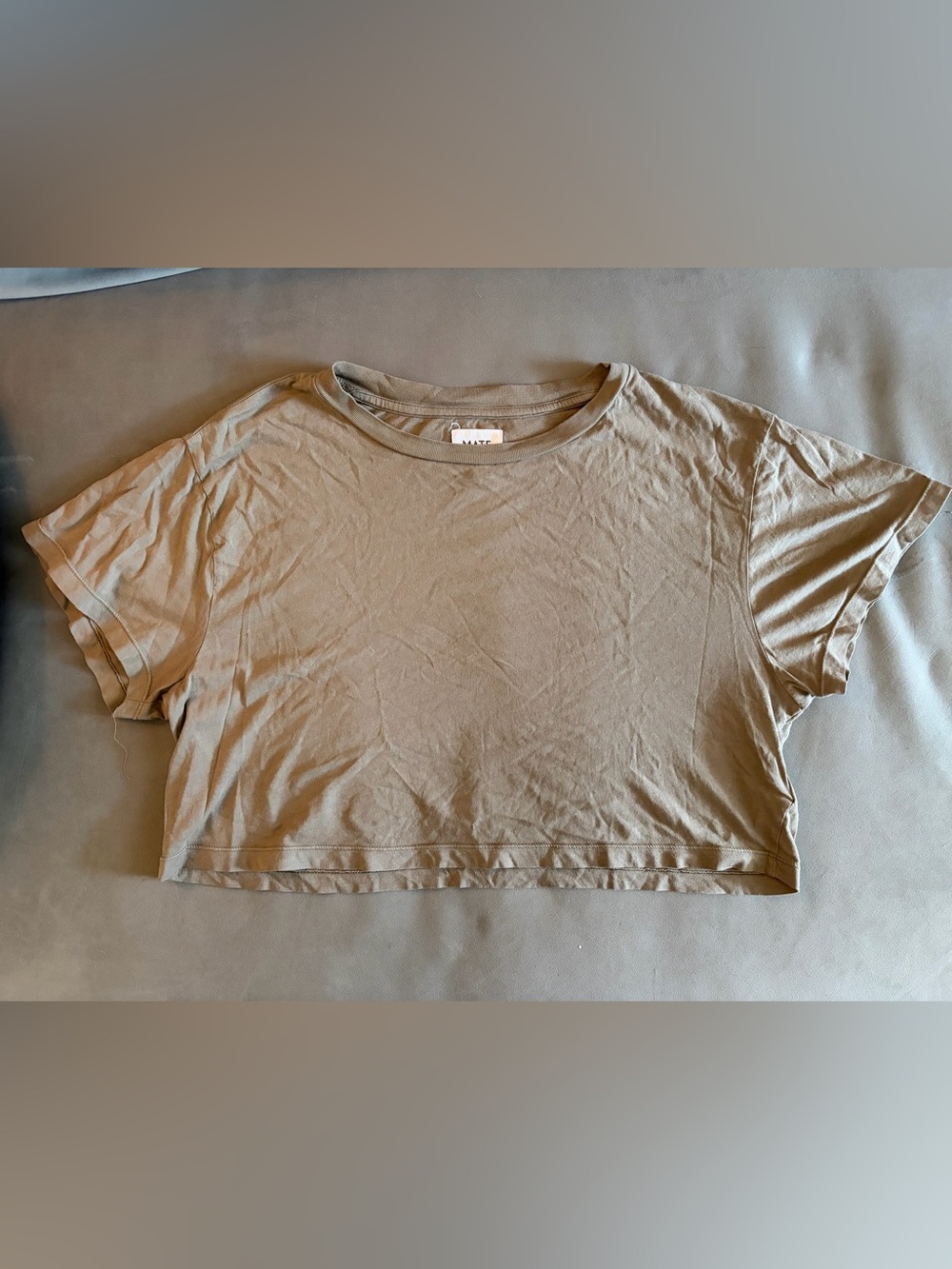 Mate the Label Light Olive Green Cropped Crewneck T‑Shirt